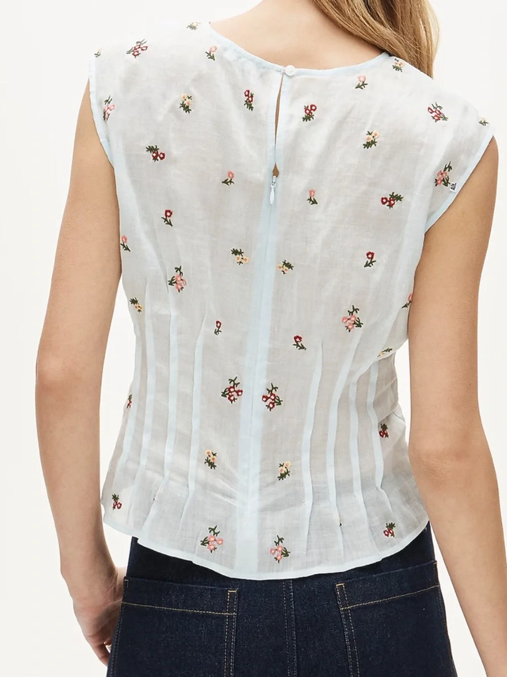 J crew Pintuck shell top in ramie with embroidered florals